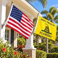 Heavy Duty American Flag and Don't Tread on Florida Flag 3x5 2-Pack displayed outdoors