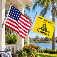 Heavy Duty American Flag and Don't Tread on Florida Flag 3x5 2-Pack displayed outdoors