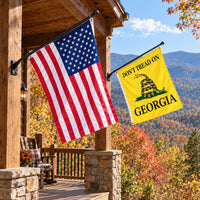 Heavy Duty American Flag and Don't Tread on Georgia Flag 3x5 2-Pack displayed outdoors