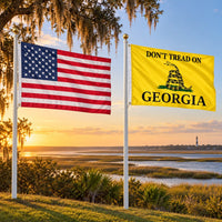 Heavy Duty American Flag and Don't Tread on Georgia Flag 3x5 2-Pack displayed outdoors