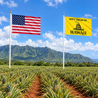 Heavy Duty American Flag and Don't Tread on Hawaii Flag 3x5 2-Pack displayed outdoors