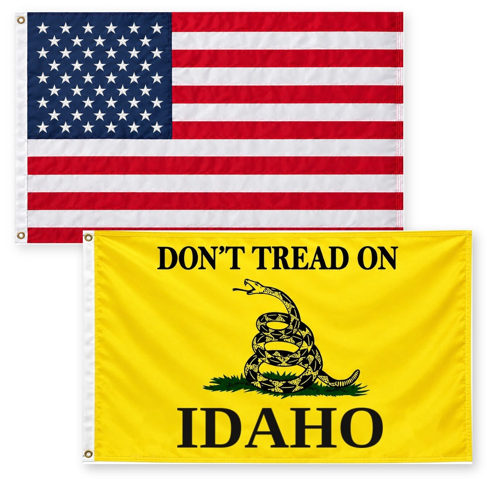 Heavy Duty American Flag and Don't Tread on Idaho Flag 3x5 2-Pack