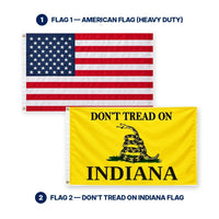 Heavy Duty American Flag and Don't Tread on Indiana Flag 3x5 2-Pack features and size details