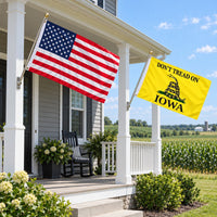 Heavy Duty American Flag and Don't Tread on Iowa Flag 3x5 2-Pack displayed outdoors
