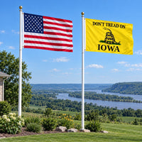 Heavy Duty American Flag and Don't Tread on Iowa Flag 3x5 2-Pack displayed outdoors