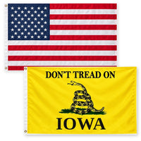 Heavy Duty American Flag and Don't Tread on Iowa Flag 3x5 2-Pack