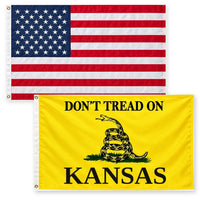 Heavy Duty American Flag and Don't Tread on Kansas Flag 3x5 2-Pack