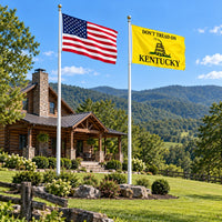 Heavy Duty American Flag and Don't Tread on Kentucky Flag 3x5 2-Pack displayed outdoors