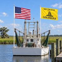 Heavy Duty American Flag and Don't Tread on Louisiana Flag 3x5 2-Pack displayed outdoors