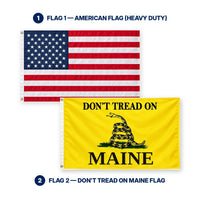 Heavy Duty American Flag and Don't Tread on Maine Flag 3x5 2-Pack features and size details