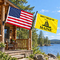 Heavy Duty American Flag and Don't Tread on Maine Flag 3x5 2-Pack displayed outdoors