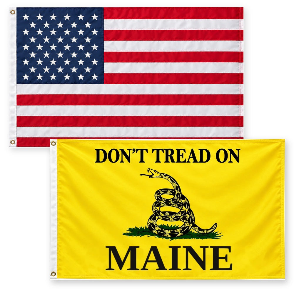 Heavy Duty American Flag and Don't Tread on Maine Flag 3x5 2-Pack