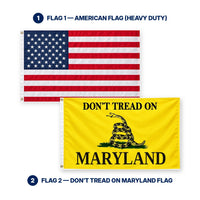 Heavy Duty American Flag and Don't Tread on Maryland Flag 3x5 2-Pack features and size details