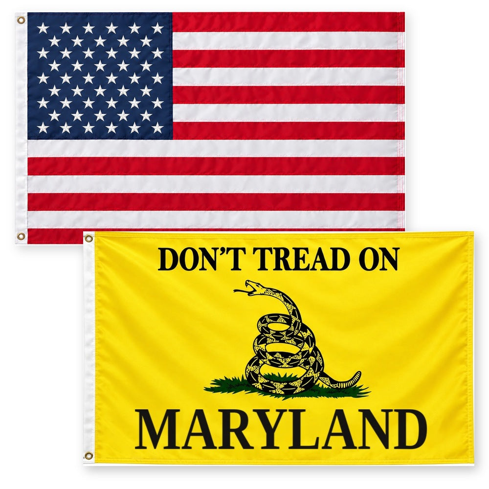 Heavy Duty American Flag and Don't Tread on Maryland Flag 3x5 2-Pack