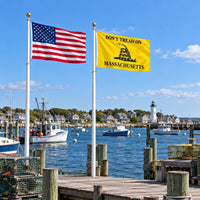 Heavy Duty American Flag and Don't Tread on Massachusetts Flag 3x5 2-Pack displayed outdoors