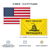 Heavy Duty American Flag and Don't Tread on Minnesota Flag 3x5 2-Pack features and size details