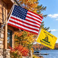 Heavy Duty American Flag and Don't Tread on Minnesota Flag 3x5 2-Pack displayed outdoors