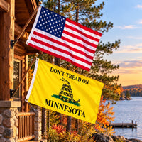 Heavy Duty American Flag and Don't Tread on Minnesota Flag 3x5 2-Pack displayed outdoors