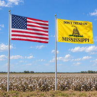 Heavy Duty American Flag and Don't Tread on Mississippi Flag 3x5 2-Pack displayed outdoors