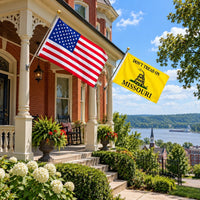 Heavy Duty American Flag and Don't Tread on Missouri Flag 3x5 2-Pack displayed outdoors
