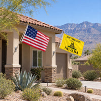 Heavy Duty American Flag and Don't Tread on Nevada Flag 3x5 2-Pack displayed outdoors