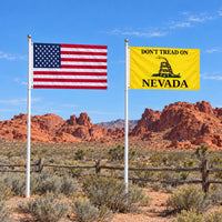 Heavy Duty American Flag and Don't Tread on Nevada Flag 3x5 2-Pack displayed outdoors