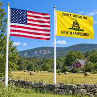 Heavy Duty American Flag and Don't Tread on New Hampshire Flag 3x5 2-Pack displayed outdoors