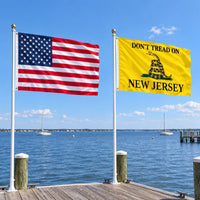 Heavy Duty American Flag and Don't Tread on New Jersey Flag 3x5 2-Pack displayed outdoors