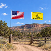 Heavy Duty American Flag and Don't Tread on New Mexico Flag 3x5 2-Pack displayed outdoors