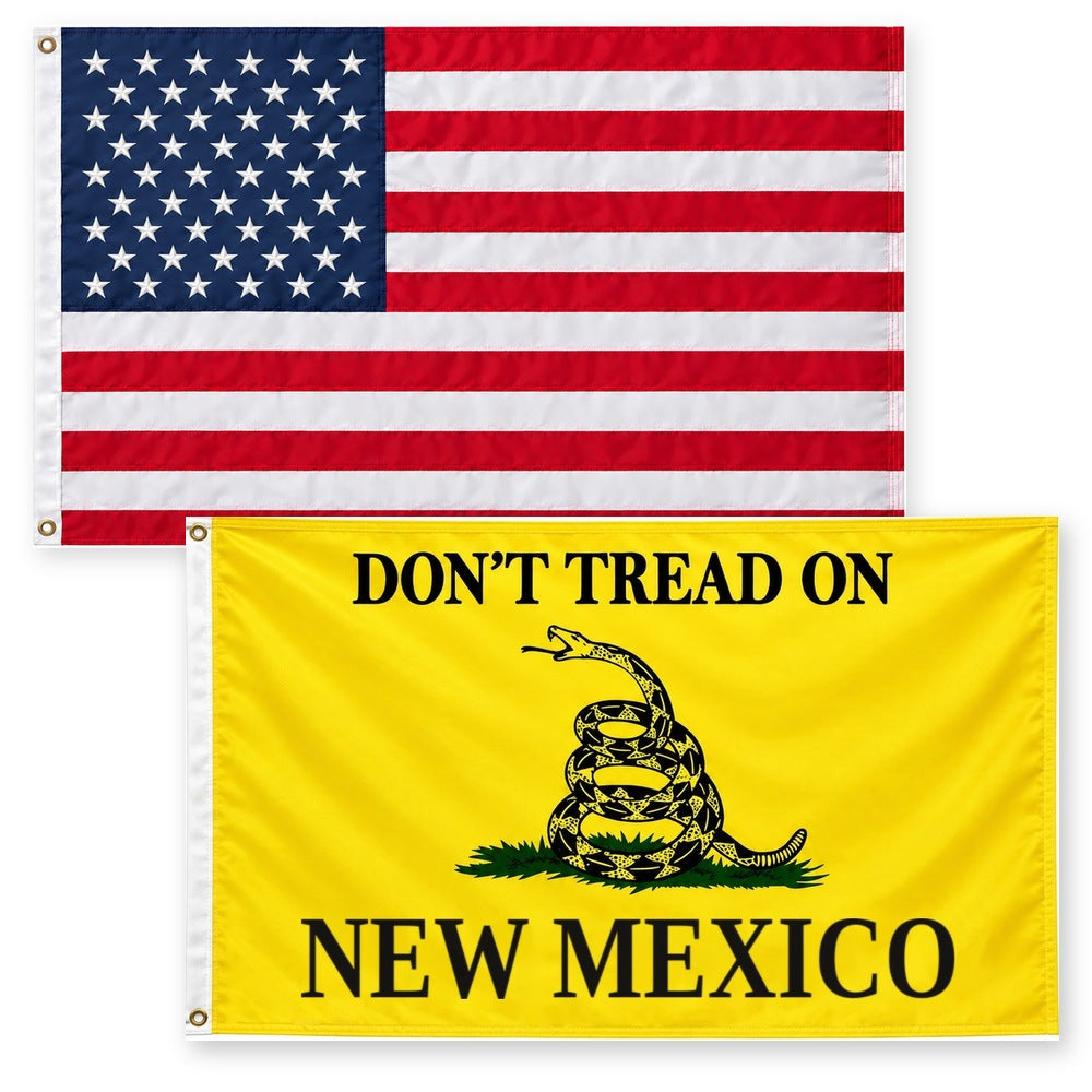 Heavy Duty American Flag and Don't Tread on New Mexico Flag 3x5 2-Pack