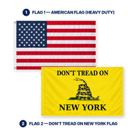 Heavy Duty American Flag and Don't Tread on New York Flag 3x5 2-Pack features and size details