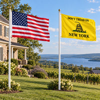 Heavy Duty American Flag and Don't Tread on New York Flag 3x5 2-Pack displayed outdoors