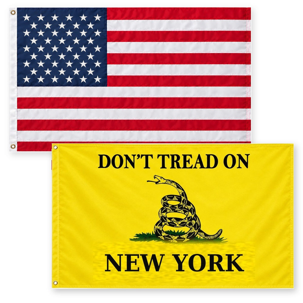 Heavy Duty American Flag and Don't Tread on New York Flag 3x5 2-Pack