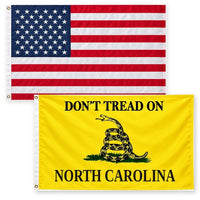 Heavy Duty American Flag and Don't Tread on North Carolina Flag 3x5 2-Pack