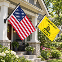 Heavy Duty American Flag and Don't Tread on Ohio Flag 3x5 2-Pack displayed outdoors