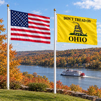 Heavy Duty American Flag and Don't Tread on Ohio Flag 3x5 2-Pack displayed outdoors