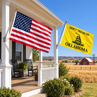 Heavy Duty American Flag and Don't Tread on Oklahoma Flag 3x5 2-Pack displayed outdoors
