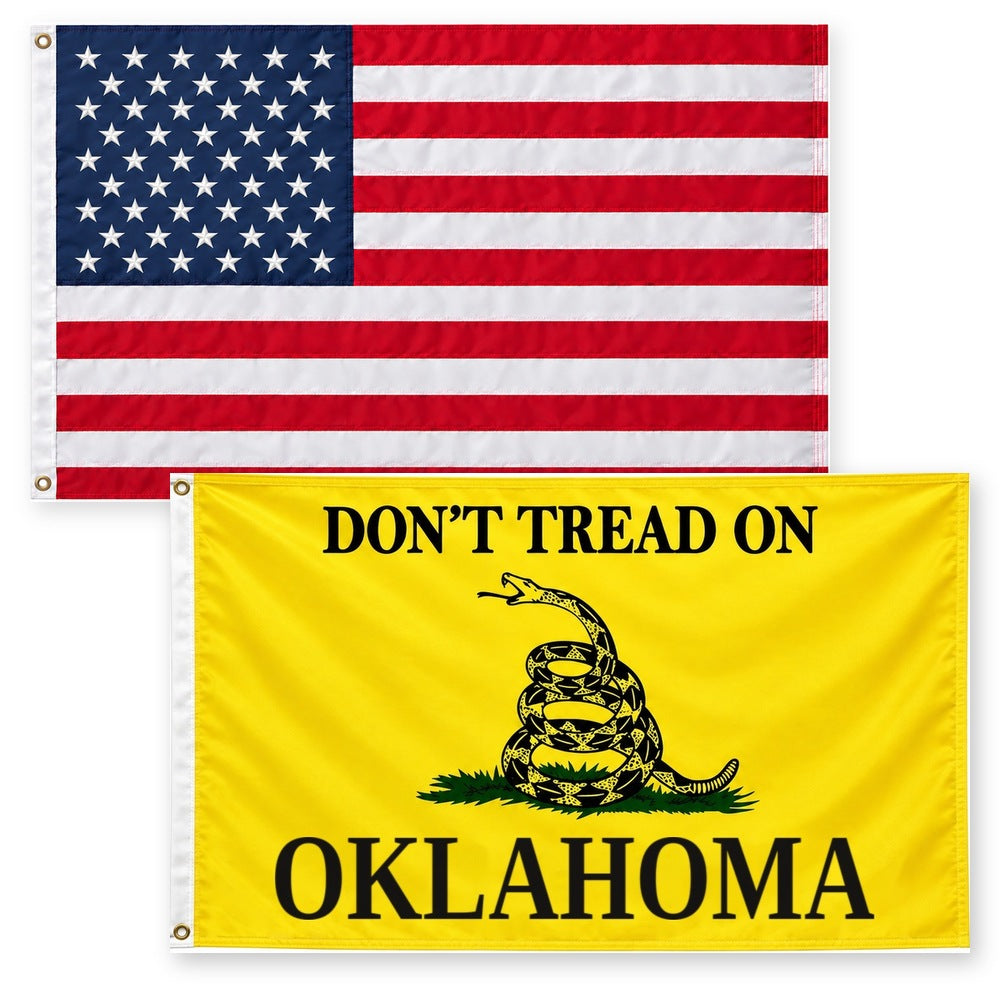 Heavy Duty American Flag and Don't Tread on Oklahoma Flag 3x5 2-Pack
