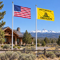 Heavy Duty American Flag and Don't Tread on Oregon Flag 3x5 2-Pack displayed outdoors