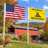 Heavy Duty American Flag and Don't Tread on Pennsylvania Flag 3x5 2-Pack displayed outdoors