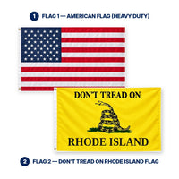 Heavy Duty American Flag and Don't Tread on Rhode Island Flag 3x5 2-Pack features and size details