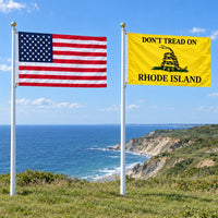 Heavy Duty American Flag and Don't Tread on Rhode Island Flag 3x5 2-Pack displayed outdoors