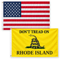 Heavy Duty American Flag and Don't Tread on Rhode Island Flag 3x5 2-Pack