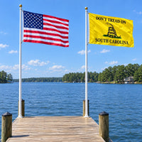 Heavy Duty American Flag and Don't Tread on South Carolina Flag 3x5 2-Pack displayed outdoors