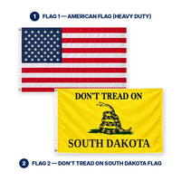 Heavy Duty American Flag and Don't Tread on South Dakota Flag 3x5 2-Pack features and size details