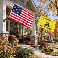 Heavy Duty American Flag and Don't Tread on South Dakota Flag 3x5 2-Pack displayed outdoors