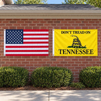 Heavy Duty American Flag and Don't Tread on Tennessee Flag 3x5 2-Pack displayed outdoors