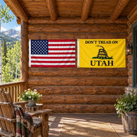 Heavy Duty American Flag and Don't Tread on Utah Flag 3x5 2-Pack displayed outdoors
