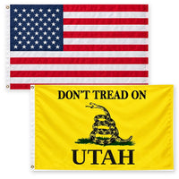 Heavy Duty American Flag and Don't Tread on Utah Flag 3x5 2-Pack