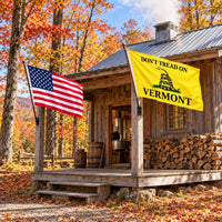Heavy Duty American Flag and Don't Tread on Vermont Flag 3x5 2-Pack displayed outdoors